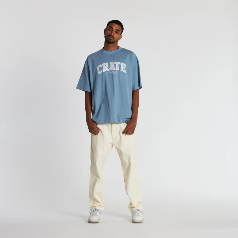 CRATE // Varsity Box Fit Tee MUTE BLUE