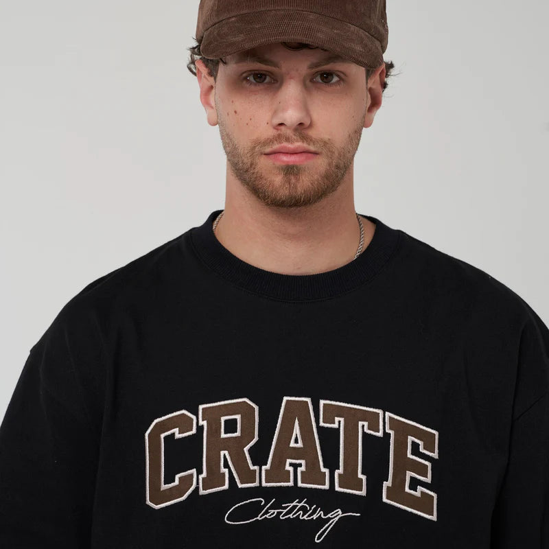 CRATE // Varsity Box Fit Tee BLACK