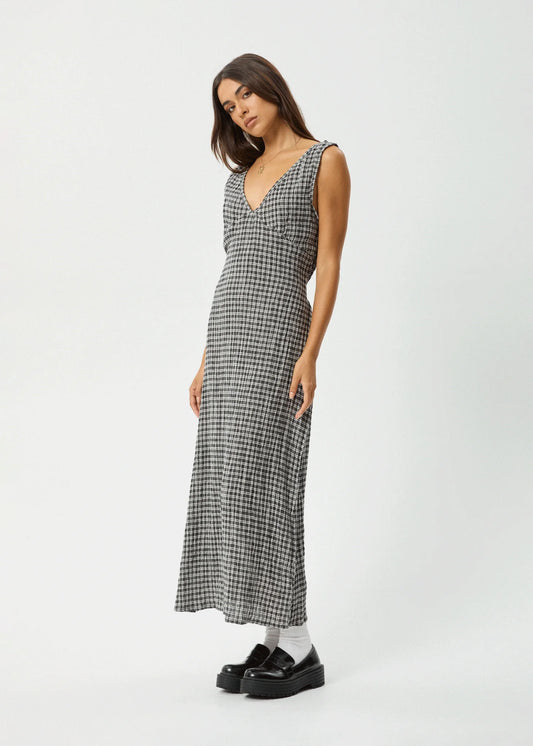 AFENDS // Asta Seersucker Maxi Dress STEEL CHECK