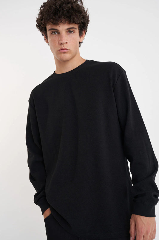 HUFFER // Waffle LS Sup Tee BLACK