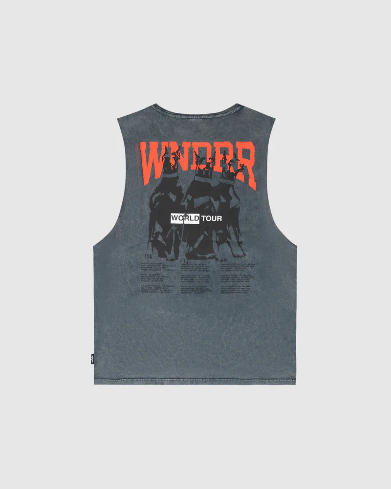 WNDRR // World Tour Muscle Top WASHED GREY