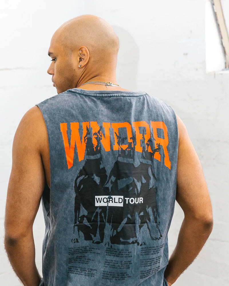 WNDRR // World Tour Muscle Top WASHED GREY