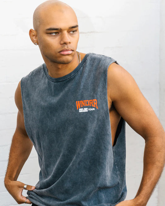 WNDRR // World Tour Muscle Top WASHED GREY