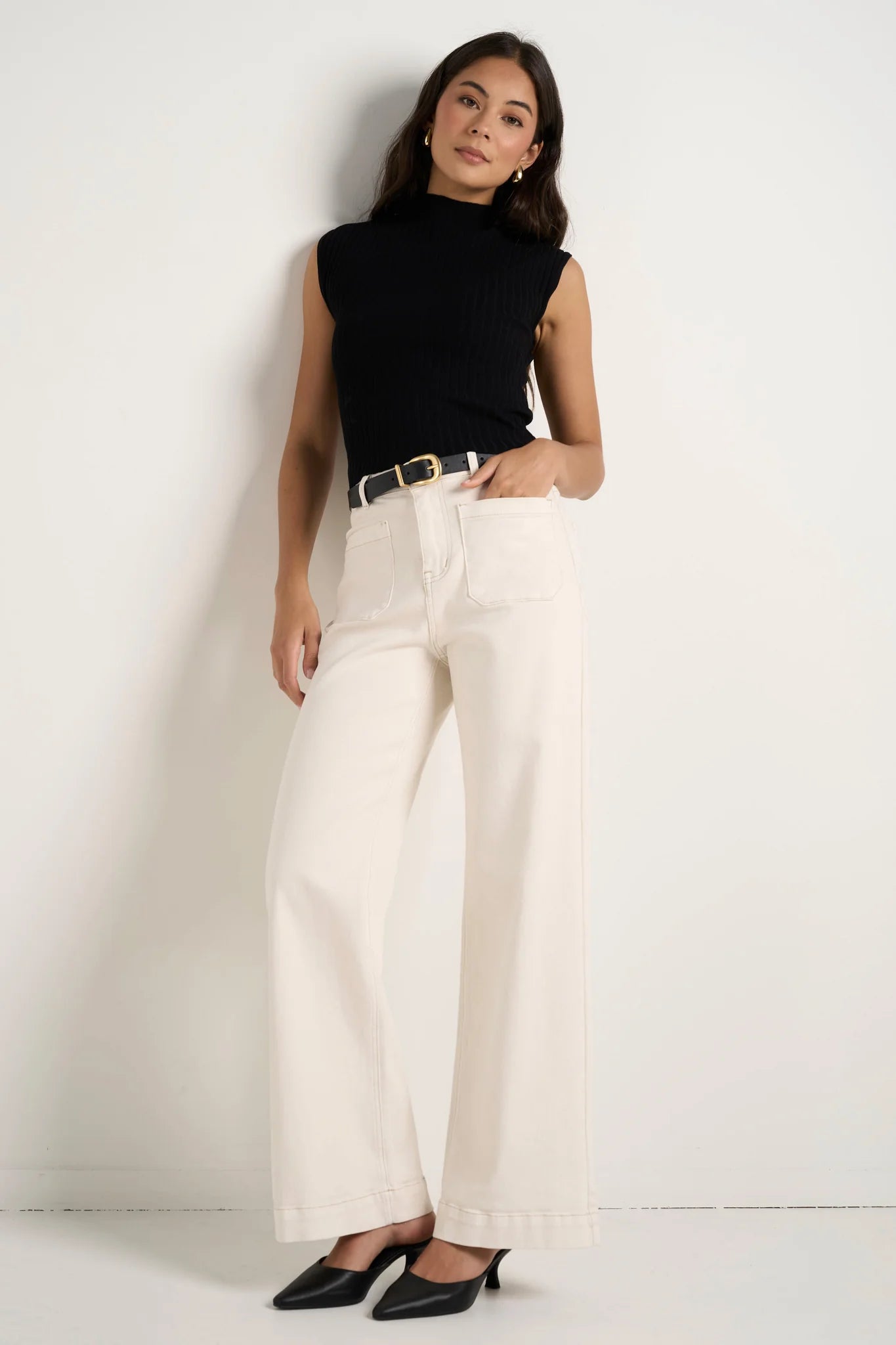 AMONG THE BRAVE // Zoey High Rise Wide Leg Pocket Jean ECRU