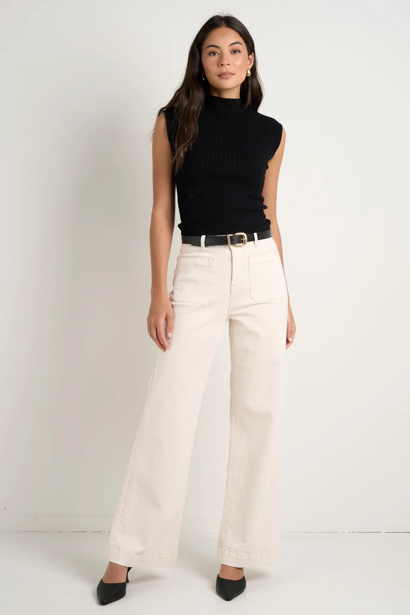 AMONG THE BRAVE // Zoey High Rise Wide Leg Pocket Jean ECRU