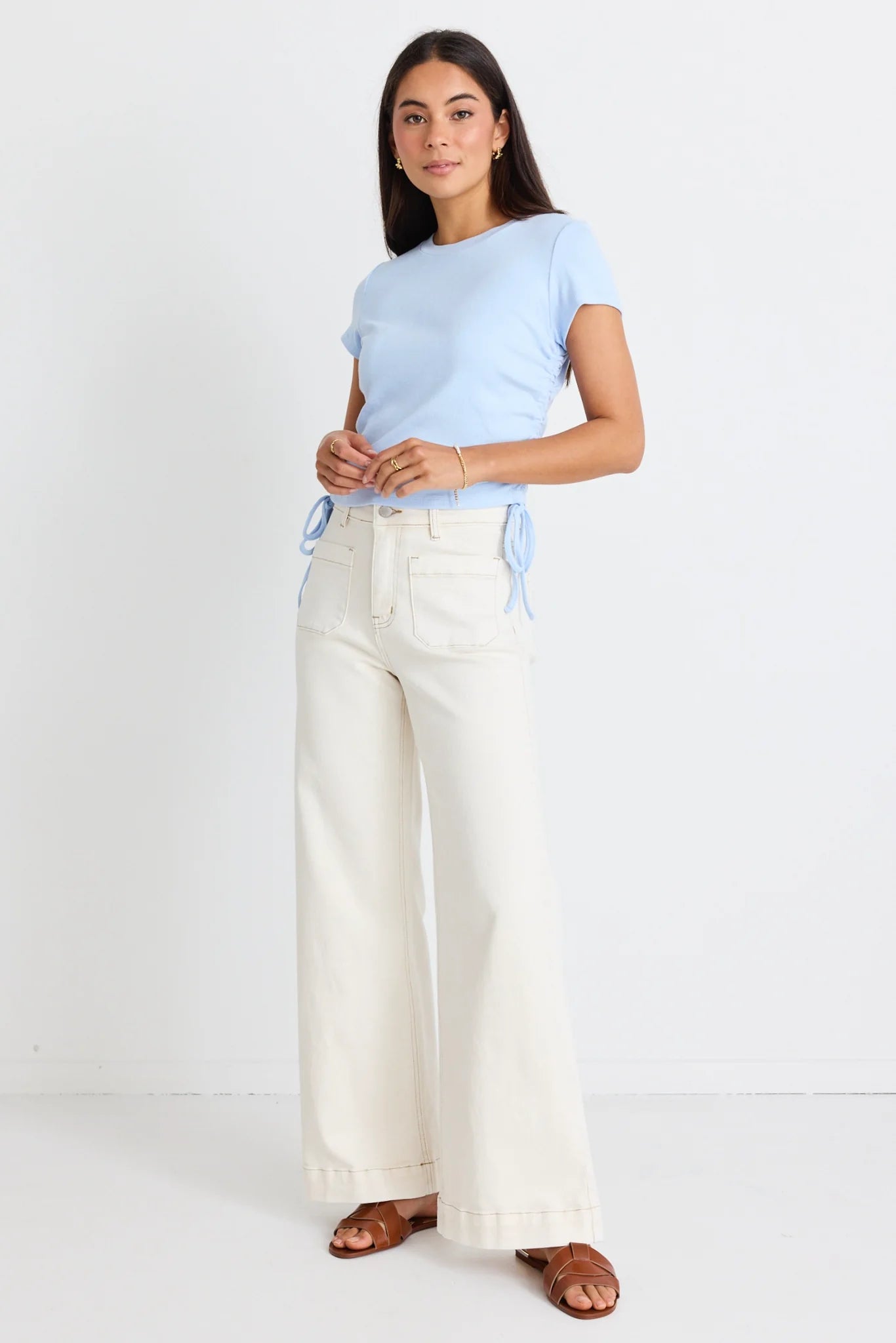 AMONG THE BRAVE // Zoey High Rise Wide Leg Pocket Jean ECRU