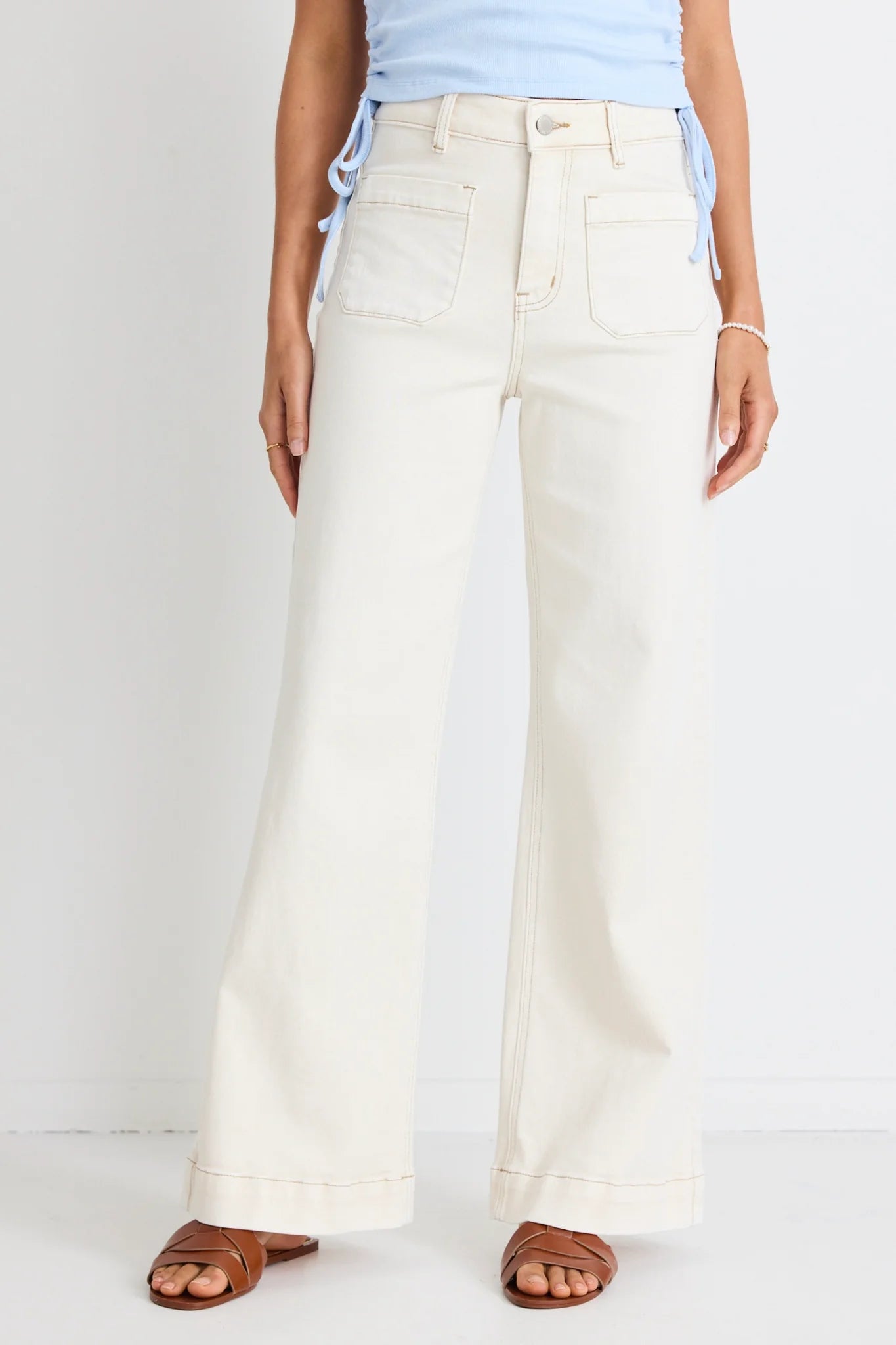 AMONG THE BRAVE // Zoey High Rise Wide Leg Pocket Jean ECRU