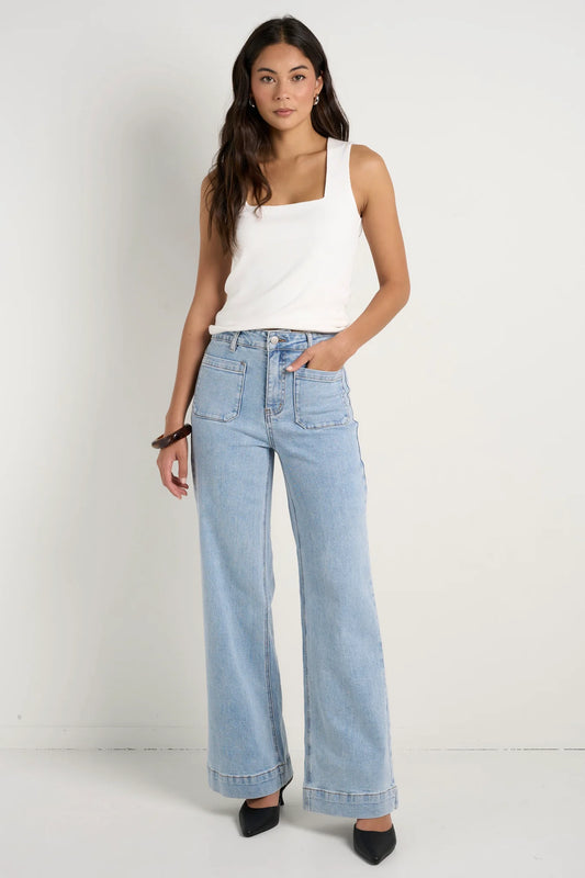 AMONG THE BRAVE // Zoey High Rise Wide Leg Pocket Jean LIGHT BLUE