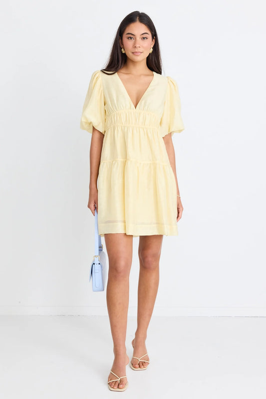 GEORGIA MAE // Axel Puff Sleeve Bow Back Mini Dress BUTTER