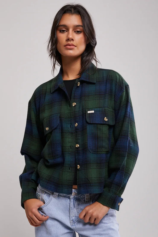 BRIXTON // Bowery LS Flannel PINE NEEDLE/DEEP SEA