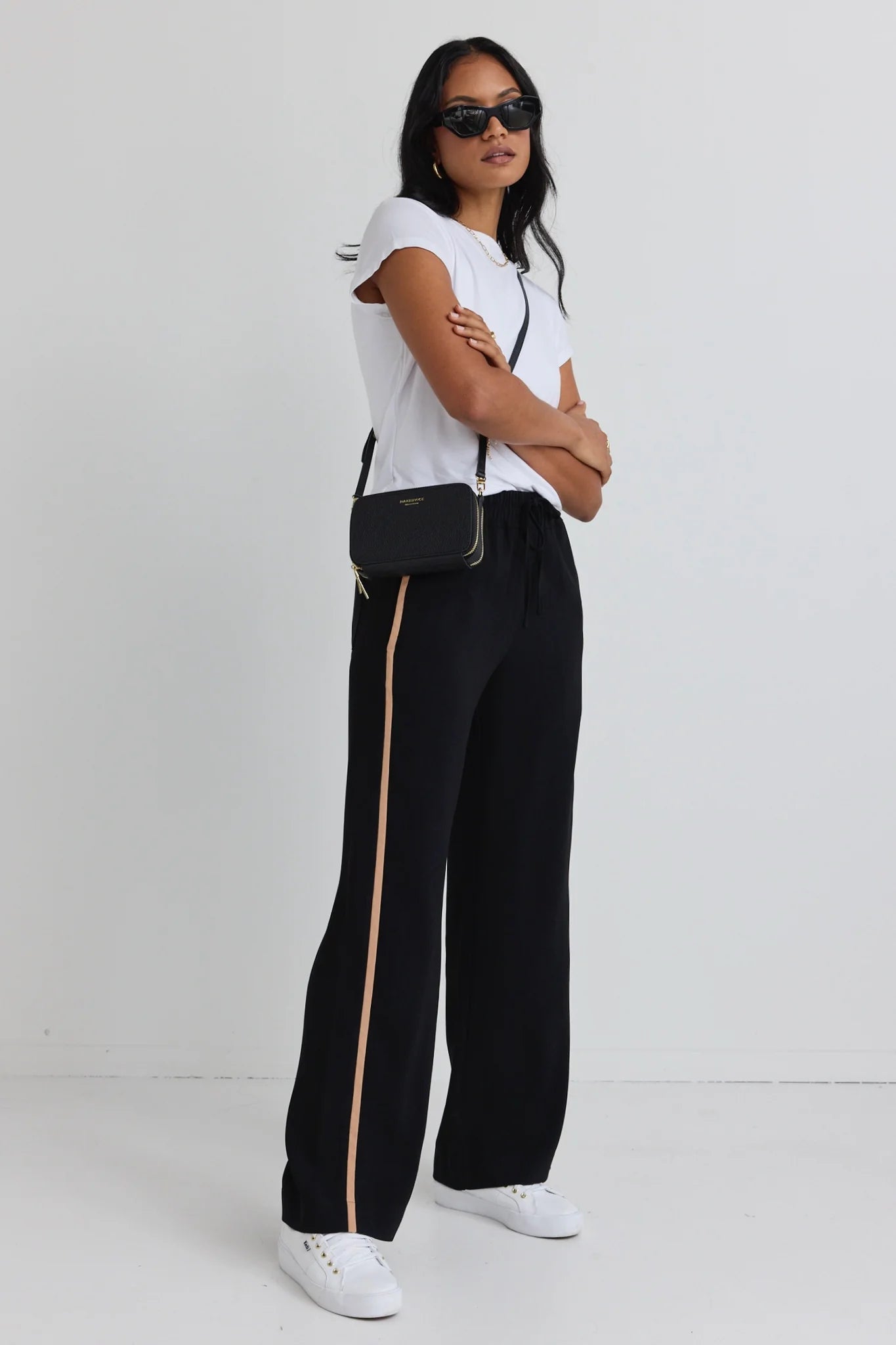 AMONG THE BRAVE // Confidant Stripe Leg Crepe Wide Pants BLACK