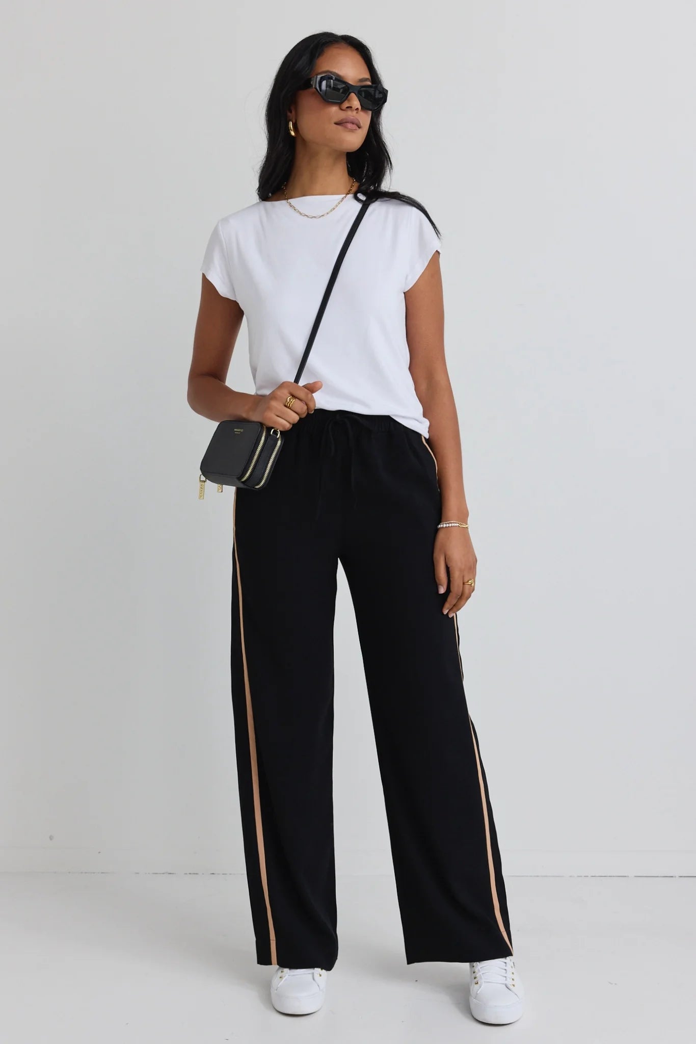 AMONG THE BRAVE // Confidant Stripe Leg Crepe Wide Pants BLACK