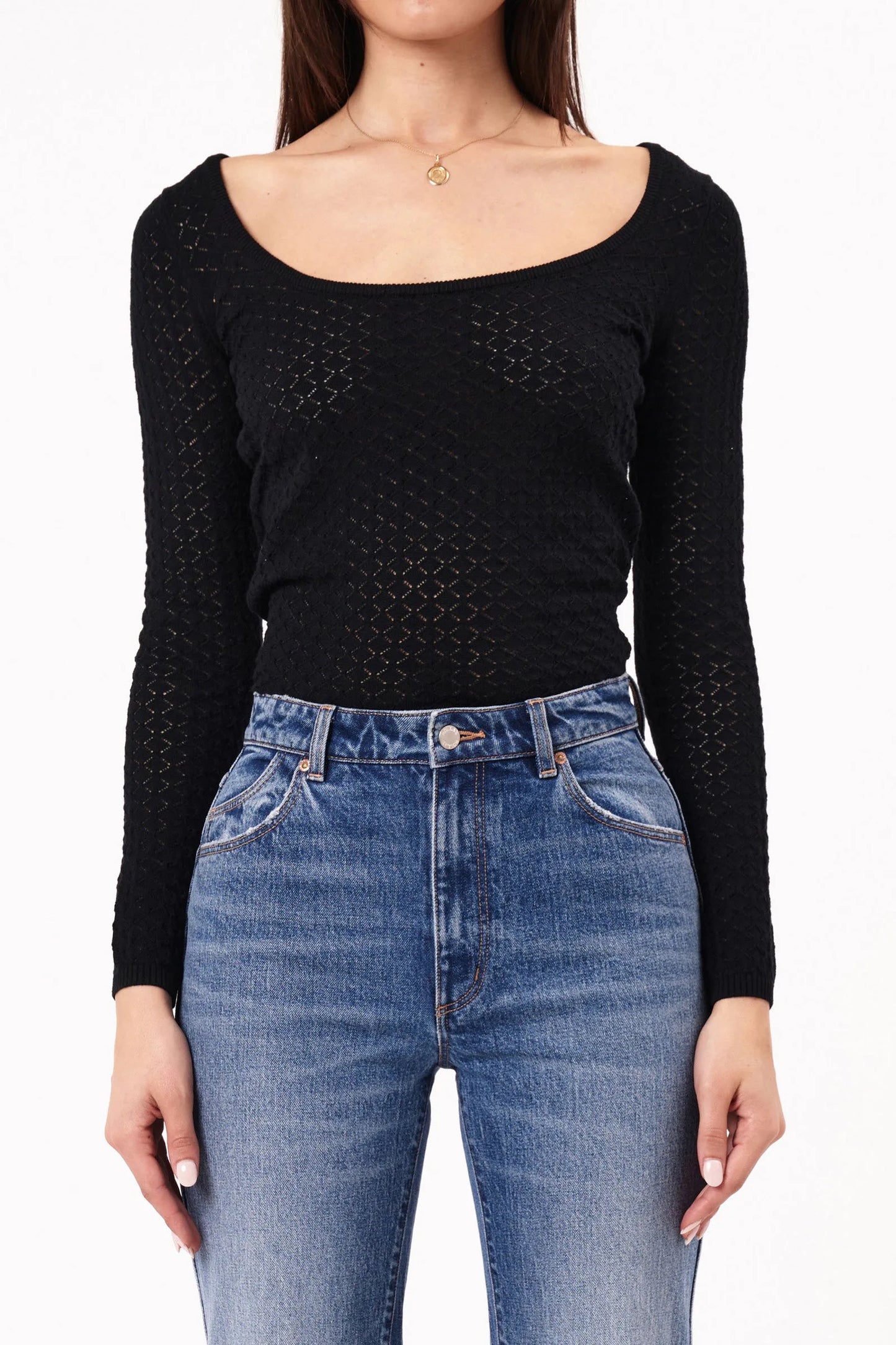 ROLLAS //Diamond Knit Top BLACK