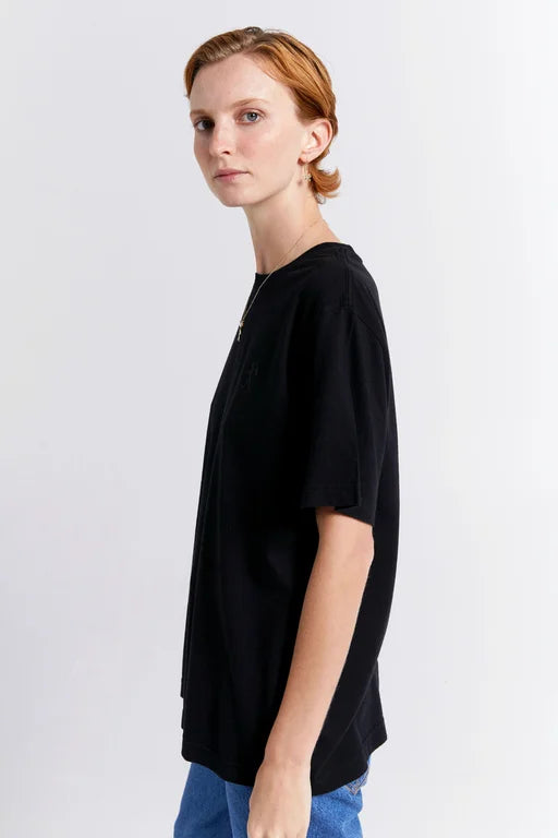 KAREN WALKER // Embroidered Runaway Girl Classic Organic Tee BLACK