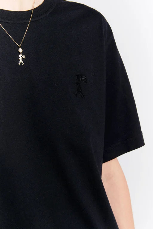 KAREN WALKER // Embroidered Runaway Girl Classic Organic Tee BLACK