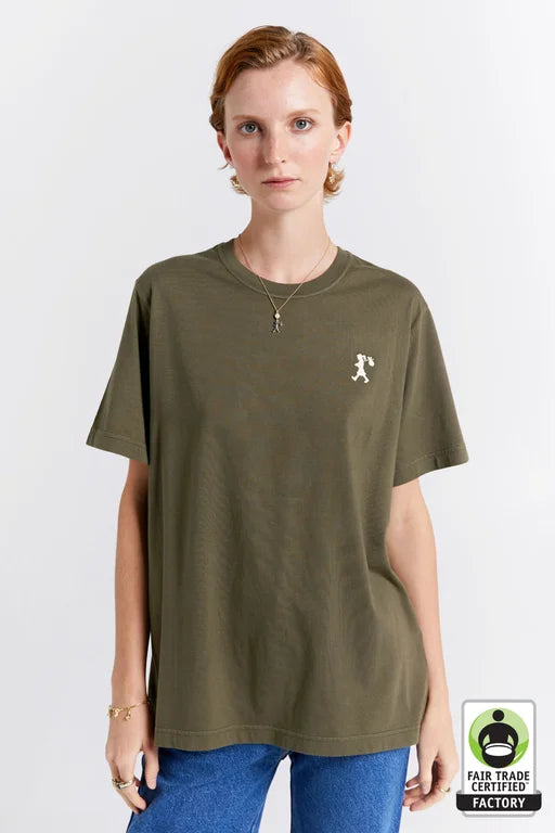 KAREN WALKER // Embroidered Runaway Girl Classic Organic Tee HUNTER GREEN