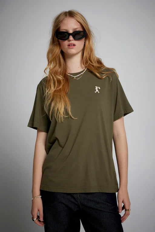 KAREN WALKER // Embroidered Runaway Girl Classic Organic Tee HUNTER GREEN