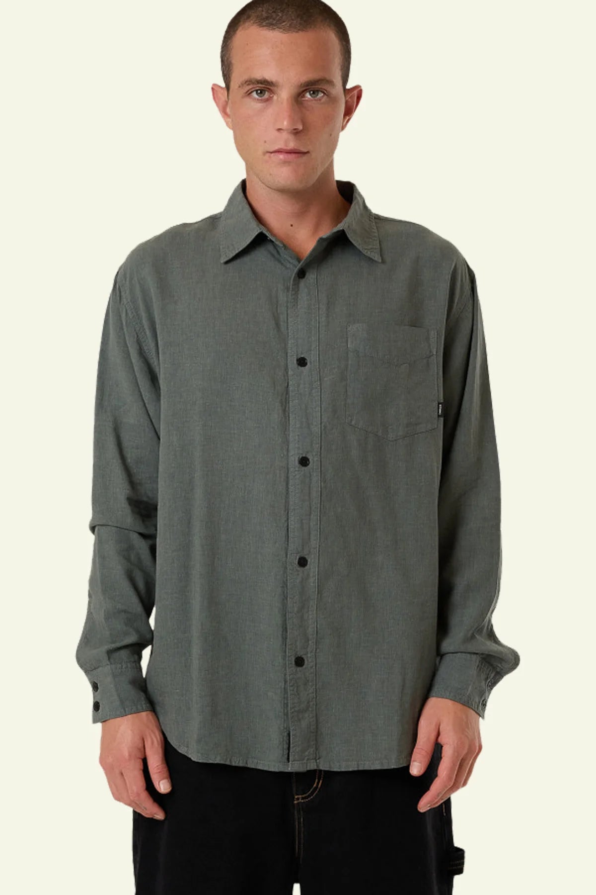 THRILLS // Hemp Minimal Thrills Oversize Long Sleeve Shirt DARK FOREST