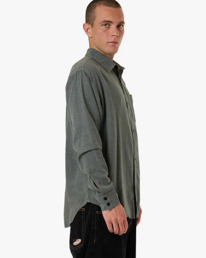 THRILLS // Hemp Minimal Thrills Oversize Long Sleeve Shirt DARK FOREST