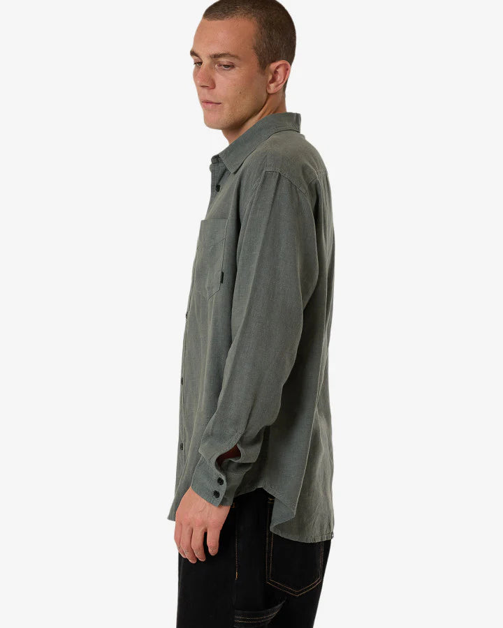 THRILLS // Hemp Minimal Thrills Oversize Long Sleeve Shirt DARK FOREST