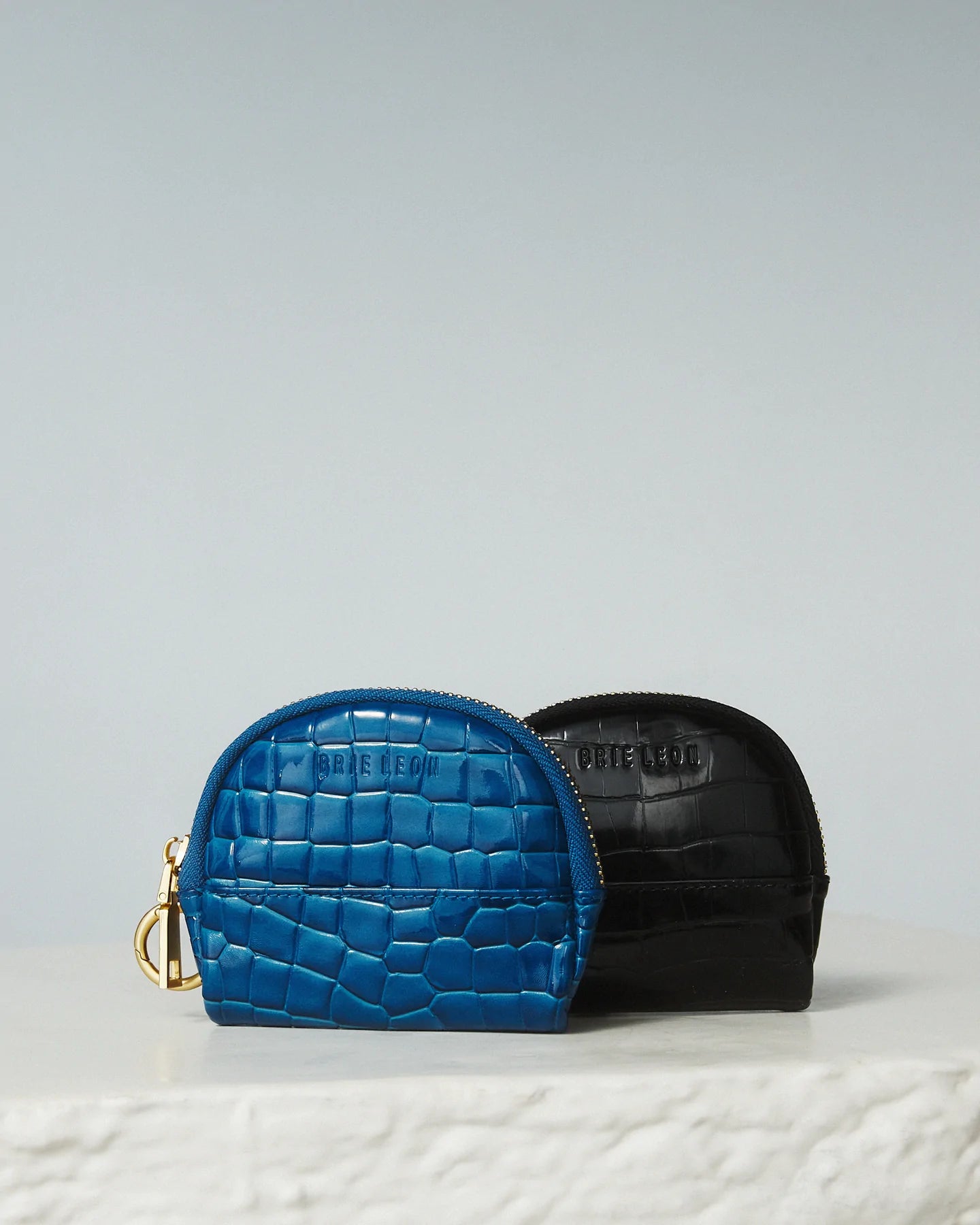 BRIE LEON // Circulo Coin Purse COBALT WET BRUSHED RECYCLED CROC