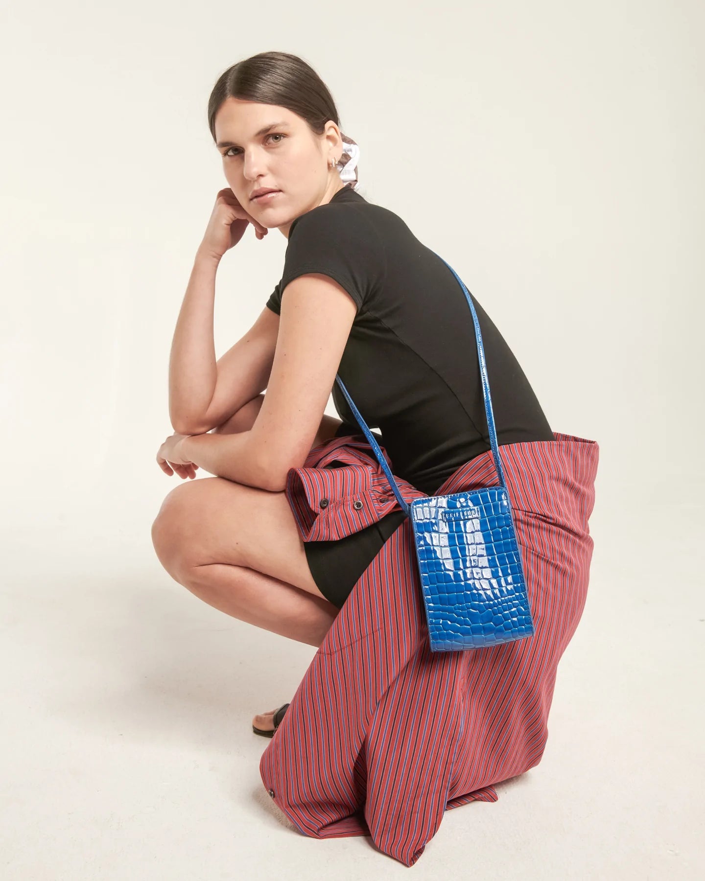 BRIE LEON // Paloma Phone Bag COBALT WET BRUSHED RECYCLED CROC